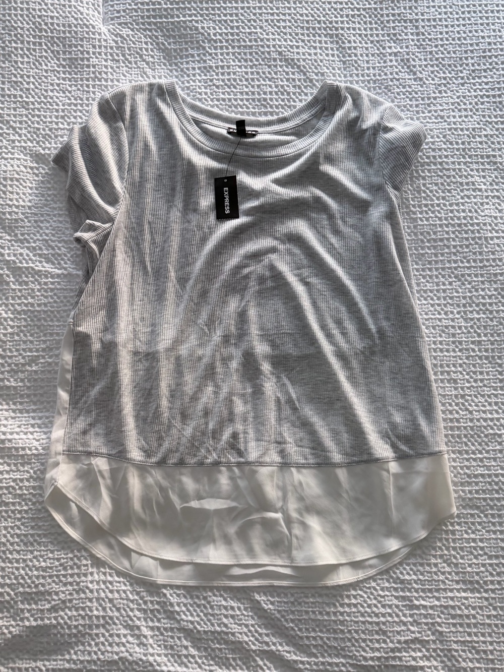 NWT Express Gray and White Mixed Media Top